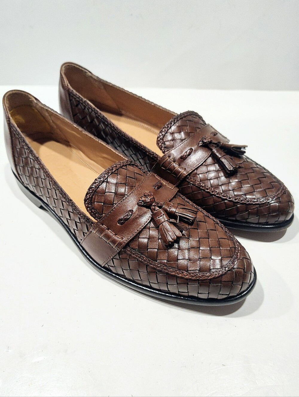 Zelli Riviera Woven Calfskin Tassel Dress Loafers Brown Men's 13 M Made in Italy